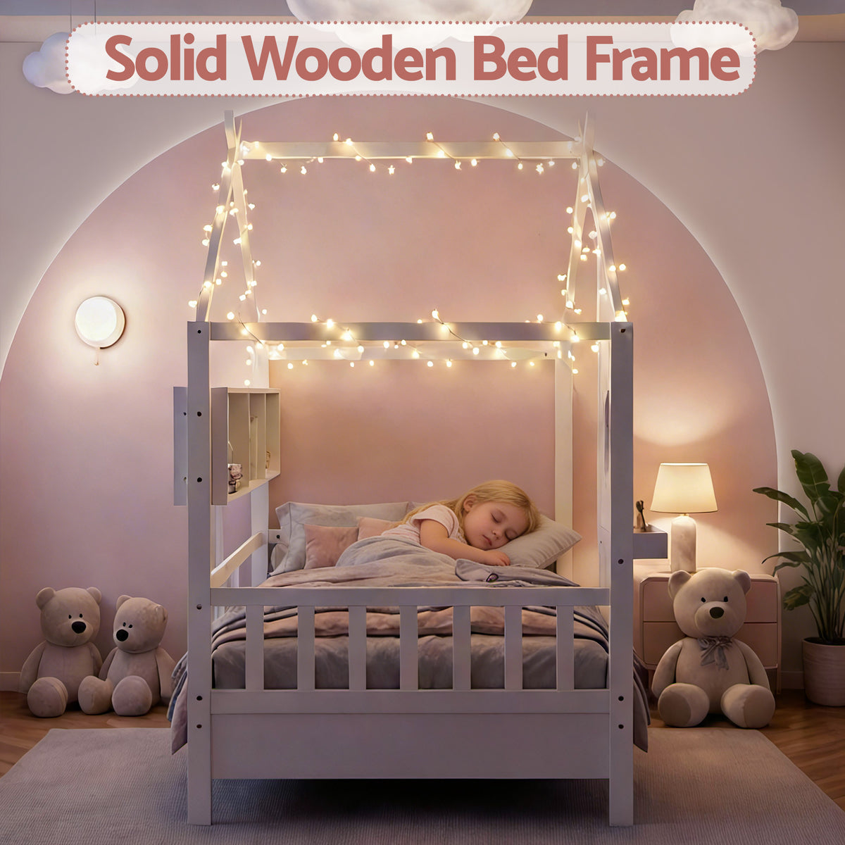 Artiss Kids Single Bed Frame House Bed Solid Wood Montessori, White
