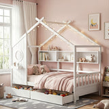 Beds & Bed Frames: Artiss Kids Single Bed Frame with 3 Storage Bookcase & 2 Drawers House Bed Solid Wood Montessori Bed Easy Assembly White