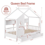 Beds & Bed Frames: Artiss Kids Single Bed Frame with 3 Storage Bookcase & 2 Drawers House Bed Solid Wood Montessori Bed Easy Assembly White