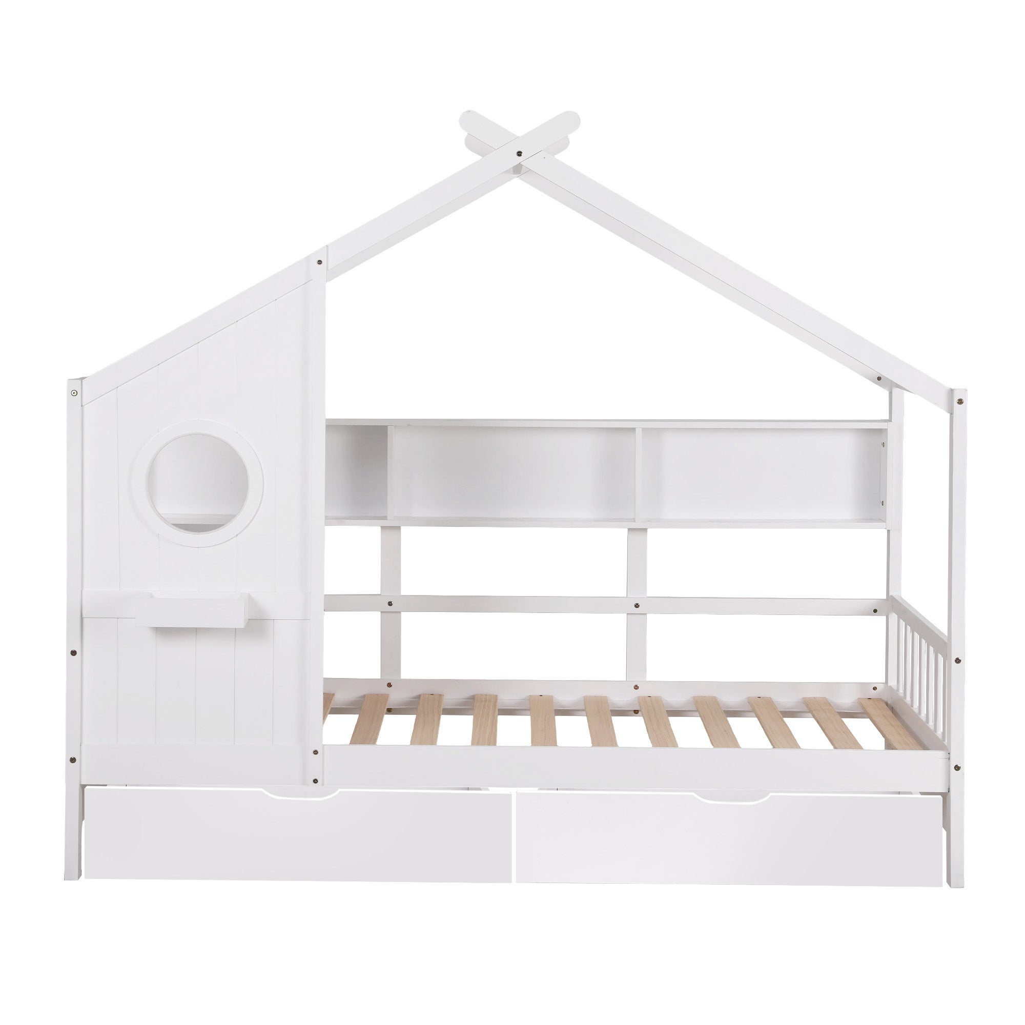 Beds & Bed Frames: Artiss Kids Single Bed Frame with 3 Storage Bookcase & 2 Drawers House Bed Solid Wood Montessori Bed Easy Assembly White