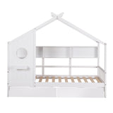 Beds & Bed Frames: Artiss Kids Single Bed Frame with 3 Storage Bookcase & 2 Drawers House Bed Solid Wood Montessori Bed Easy Assembly White