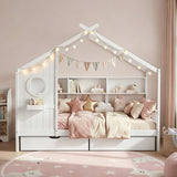 Beds & Bed Frames: Artiss Kids Single Bed Frame with 3 Storage Bookcase & 2 Drawers House Bed Solid Wood Montessori Bed Easy Assembly White