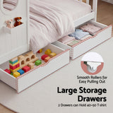 Beds & Bed Frames: Artiss Kids Single Bed Frame with 3 Storage Bookcase & 2 Drawers House Bed Solid Wood Montessori Bed Easy Assembly White