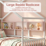 Beds & Bed Frames: Artiss Kids Single Bed Frame with 3 Storage Bookcase & 2 Drawers House Bed Solid Wood Montessori Bed Easy Assembly White