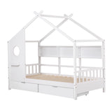 Beds & Bed Frames: Artiss Kids Single Bed Frame with 3 Storage Bookcase & 2 Drawers House Bed Solid Wood Montessori Bed Easy Assembly White