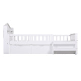 TV Units: Artiss Single Bed Frame with 2 Storage Drawers, Montessori Bed with Headboard, 2 USB Ports & Led Light, Solid Wood Platform Bed Base with Safety Rail & Ladder, 31CM Under-Bed Storage, White