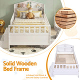 TV Units: Artiss Single Bed Frame with 2 Storage Drawers, Montessori Bed with Headboard, 2 USB Ports & Led Light, Solid Wood Platform Bed Base with Safety Rail & Ladder, 31CM Under-Bed Storage, White
