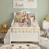 TV Units: Artiss Single Bed Frame with 2 Storage Drawers, Montessori Bed with Headboard, 2 USB Ports & Led Light, Solid Wood Platform Bed Base with Safety Rail & Ladder, 31CM Under-Bed Storage, White