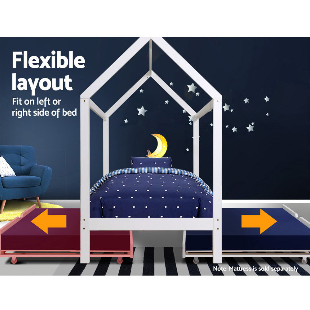 Kid's Beds & Bed Frames: Artiss Bed Frame Wooden Trundle Daybed Kids House Frame White HOLY