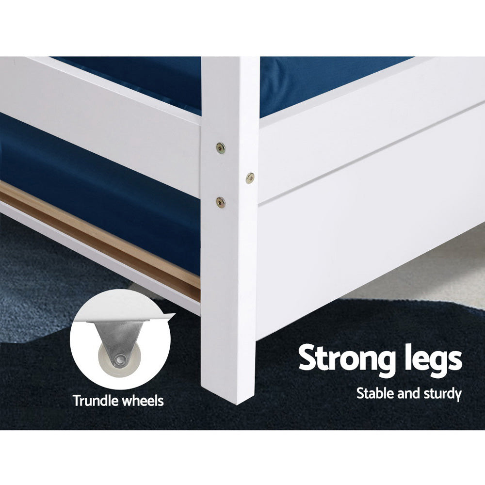 Kid's Beds & Bed Frames: Artiss Bed Frame Wooden Trundle Daybed Kids House Frame White HOLY
