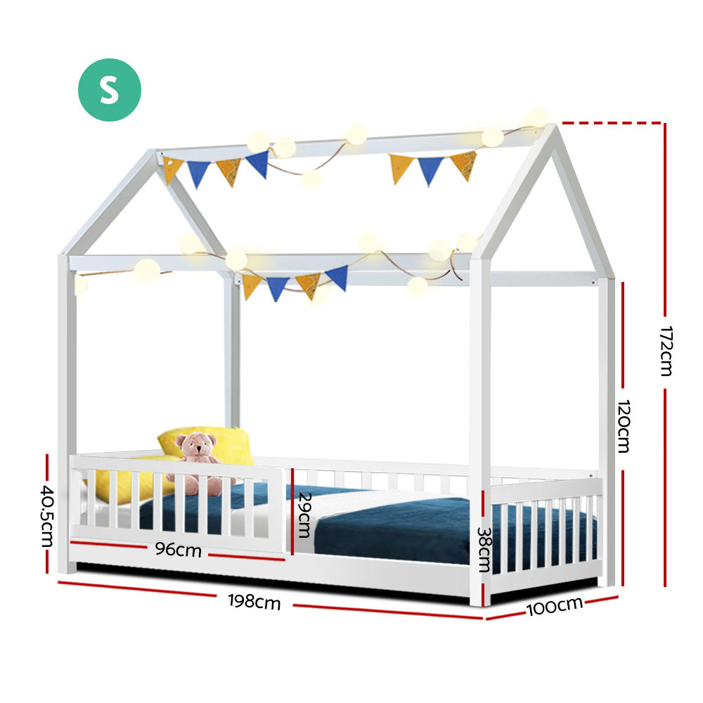 Kid's Beds & Bed Frames: Artiss Bed Frame Wooden Kids House Frame White ROCK