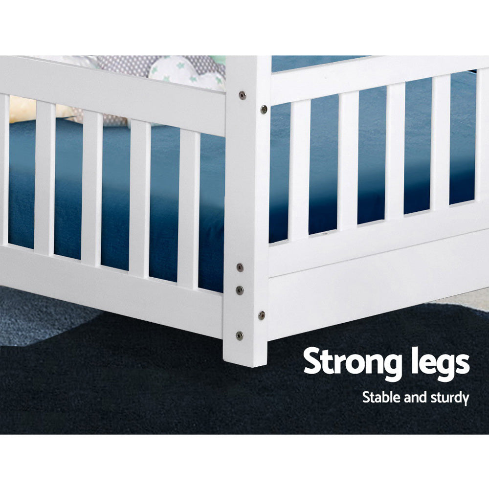 Kid's Beds & Bed Frames: Artiss Bed Frame Wooden Kids House Frame White ROCK