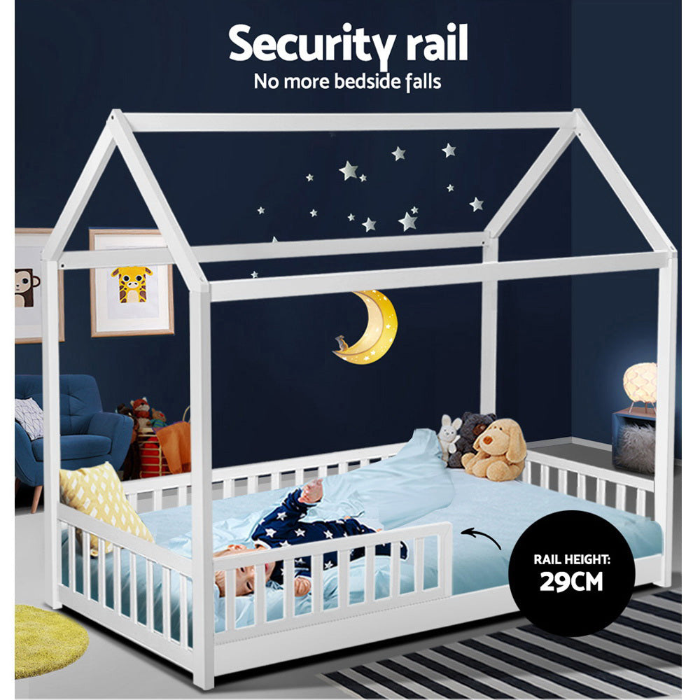 Kid's Beds & Bed Frames: Artiss Bed Frame Wooden Kids House Frame White ROCK