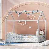 Kid's Beds & Bed Frames: Artiss Bed Frame Wooden Kids House Frame Grey ROCK