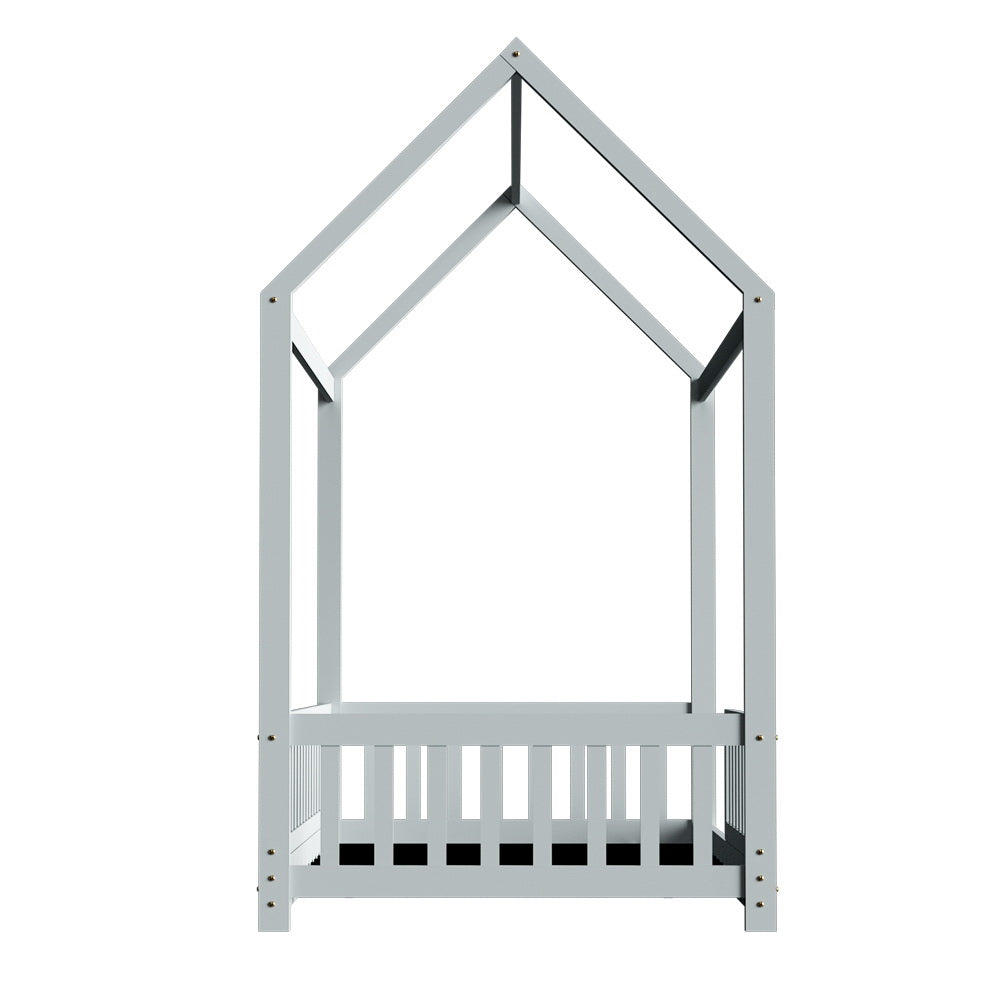 Kid's Beds & Bed Frames: Artiss Bed Frame Wooden Kids House Frame Grey ROCK