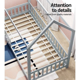 Kid's Beds & Bed Frames: Artiss Bed Frame Wooden Kids House Frame Grey ROCK