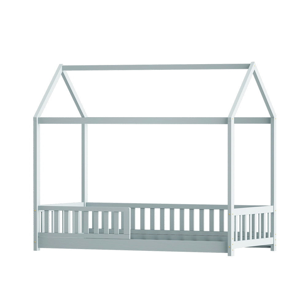 Kid's Beds & Bed Frames: Artiss Bed Frame Wooden Kids House Frame Grey ROCK