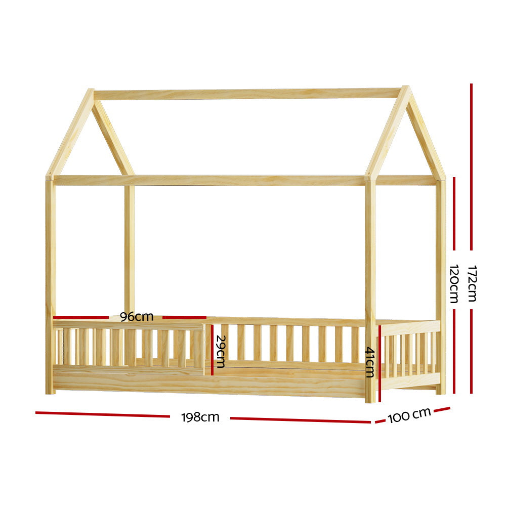 Kid's Beds & Bed Frames: Artiss Bed Frame Wooden Kids House Frame Oak ROCK