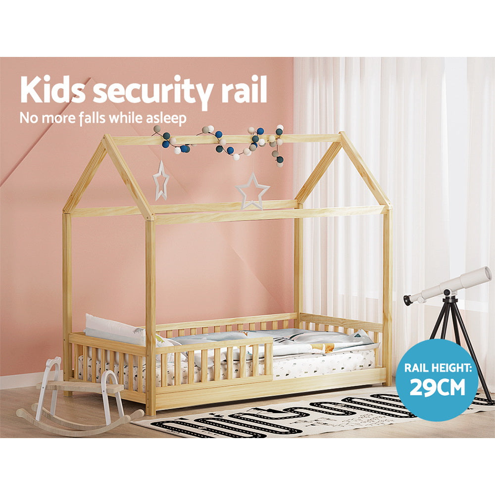 Kid's Beds & Bed Frames: Artiss Bed Frame Wooden Kids House Frame Oak ROCK