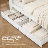 Beds & Bed Frames: Artiss Double Bed Frame with Storage Drawers White Platform Bedframe with Bookcase Headboard Charging Station Led Light