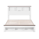 TV Units: Artiss Double Bed Frame with Storage Bookcase Headboard and Footboard White Wooden Platform Bed with Charging Station and Led Light Bedroom Furniture