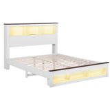 TV Units: Artiss Double Bed Frame with Storage Bookcase Headboard and Footboard White Wooden Platform Bed with Charging Station and Led Light Bedroom Furniture