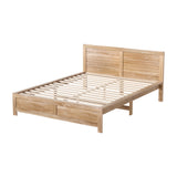Beds & Bed Frames: Artiss Bed Frame Double Size Wooden Acacia Wood OATMEAL