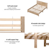 Beds & Bed Frames: Artiss Bed Frame Double Size Wooden Acacia Wood OATMEAL