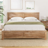 Beds & Bed Frames: Artiss Bed Frame Double Size Wooden Acacia Wood OATMEAL