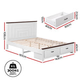 Beds & Bed Frames: Artiss Double Wooden Bed Frame with 2 Drawer Platform Bed with 108cm Solid High Headboard White Bed Base for Bedroom Easy Assembly