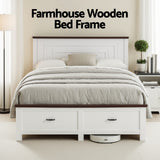 Beds & Bed Frames: Artiss Double Wooden Bed Frame with 2 Drawer Platform Bed with 108cm Solid High Headboard White Bed Base for Bedroom Easy Assembly