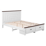 Beds & Bed Frames: Artiss Double Wooden Bed Frame with 2 Drawer Platform Bed with 108cm Solid High Headboard White Bed Base for Bedroom Easy Assembly