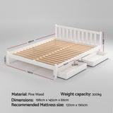 Beds & Bed Frames: Artiss Bed Frame Double Size Wooden Platform with 2 Storage Drawers White SOFIE