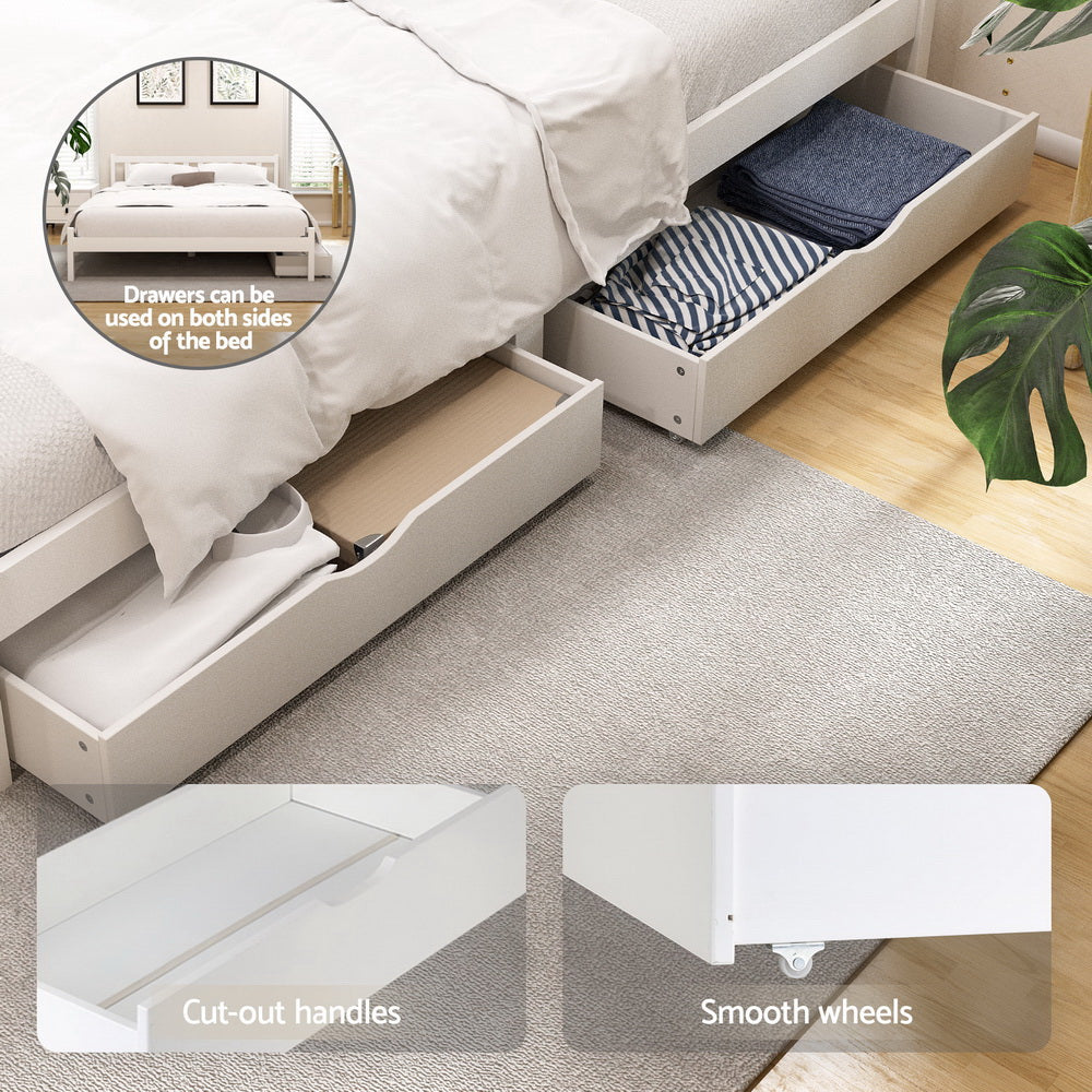 Artiss Bed Frame Double Size Wooden Platform with 2 Storage Drawers White SOFIE