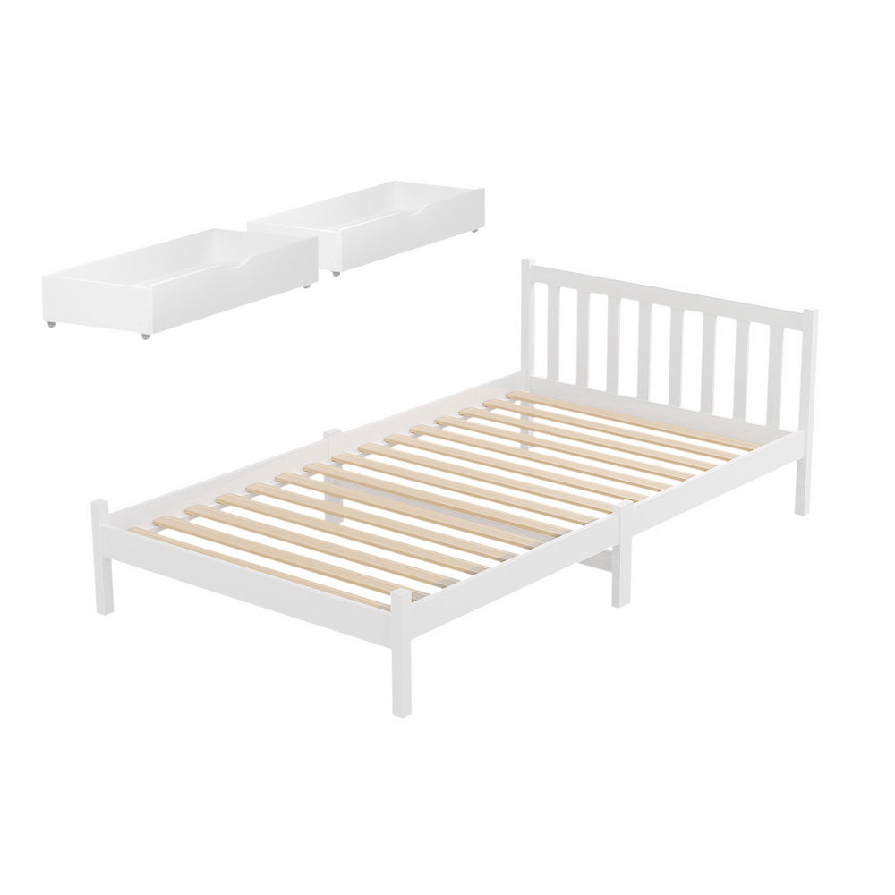 Beds & Bed Frames: Artiss Bed Frame King Single Size Wooden Platform with 2 Storage Drawers White
