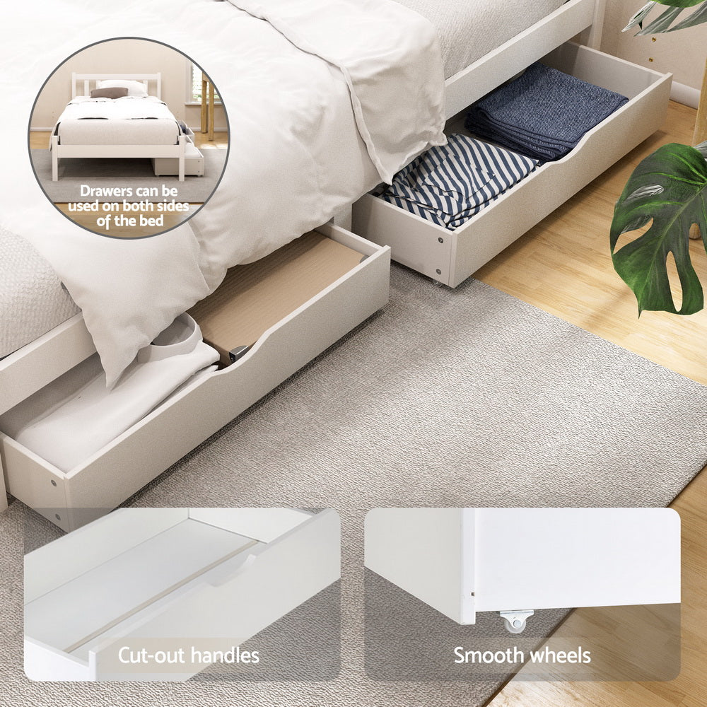 Beds & Bed Frames: Artiss Bed Frame King Single Size Wooden Platform with 2 Storage Drawers White