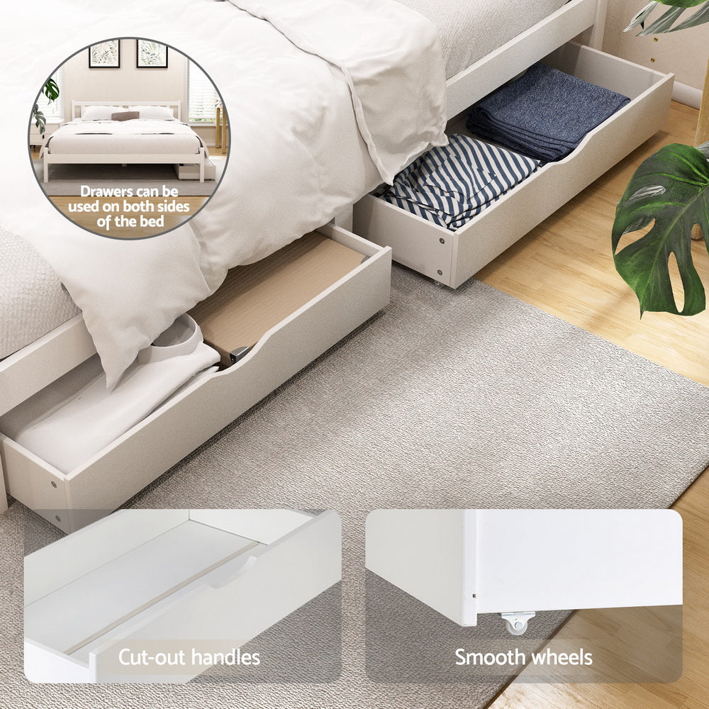 Beds & Bed Frames: Artiss Bed Frame Queen Size Wooden Platform with 2 Storage Drawers White