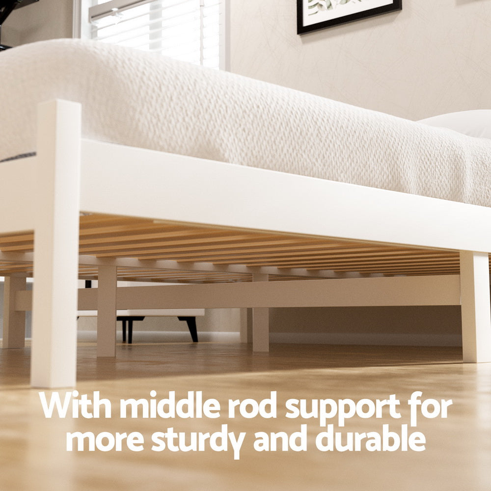 Beds & Bed Frames: Artiss Bed Frame Queen Size Wooden Platform with 2 Storage Drawers White