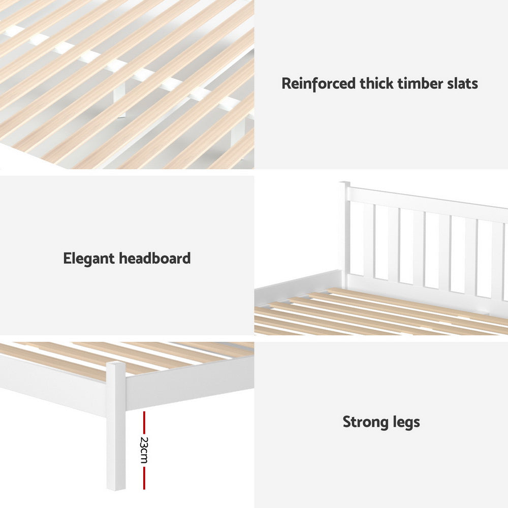 Beds & Bed Frames: Artiss Bed Frame Queen Size Wooden Platform with 2 Storage Drawers White