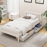 Beds & Bed Frames: Artiss Bed Frame Single Size Wooden Platform with 2 Storage Drawers White SOFIE