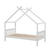 Beds & Bed Frames: Artiss Bed Frame Wooden Base Kids Single Timber House Beds White