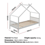 Beds & Bed Frames: Artiss Bed Frame Wooden Base Kids Single Timber House Beds White