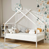 Beds & Bed Frames: Artiss Bed Frame Wooden Base Kids Single Timber House Beds White