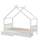 Beds & Bed Frames: Artiss Bed Frame Wooden Base Kids Single Timber House  with 2 Storage Drawers Beds White