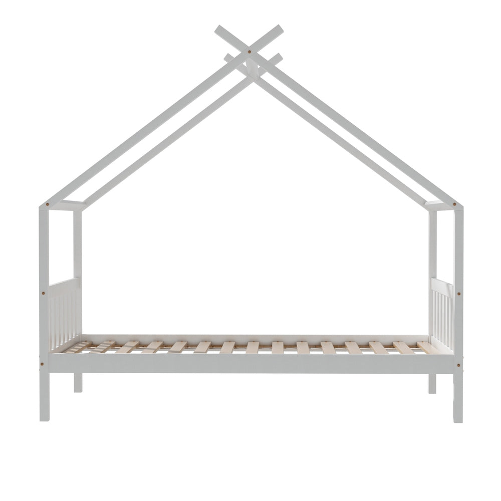 Beds & Bed Frames: Artiss Bed Frame Wooden Base Kids Single Timber House  with 2 Storage Drawers Beds White