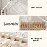 Beds & Bed Frames: Artiss Bed Frame Wooden Base Kids Single Timber House  with 2 Storage Drawers Beds White