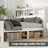Beds & Bed Frames: Artiss Bed Frame Double Size Wooden with 3 Shelves Bed Head White