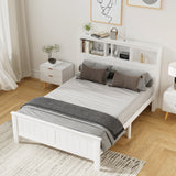 Beds & Bed Frames: Artiss Bed Frame Double Size Wooden with 3 Shelves Bed Head White