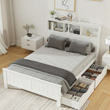 Beds & Bed Frames: Artiss Bed Frame Double Size Wooden with 3 Shelves Bed Head White