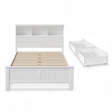 Beds & Bed Frames: Artiss Bed Frame Double Size Wooden with 3 Shelves Bed Head White